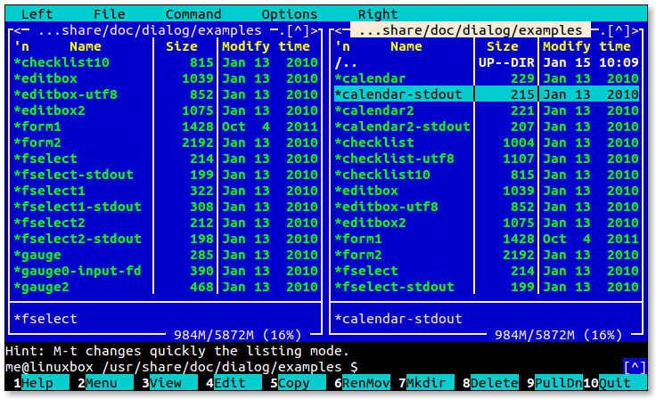 Browsing the examples with Midnight Commander