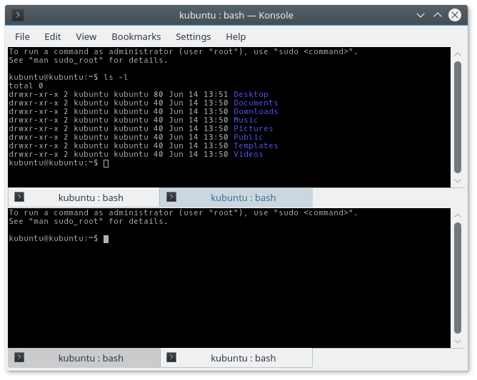 konsole with tabs and split view