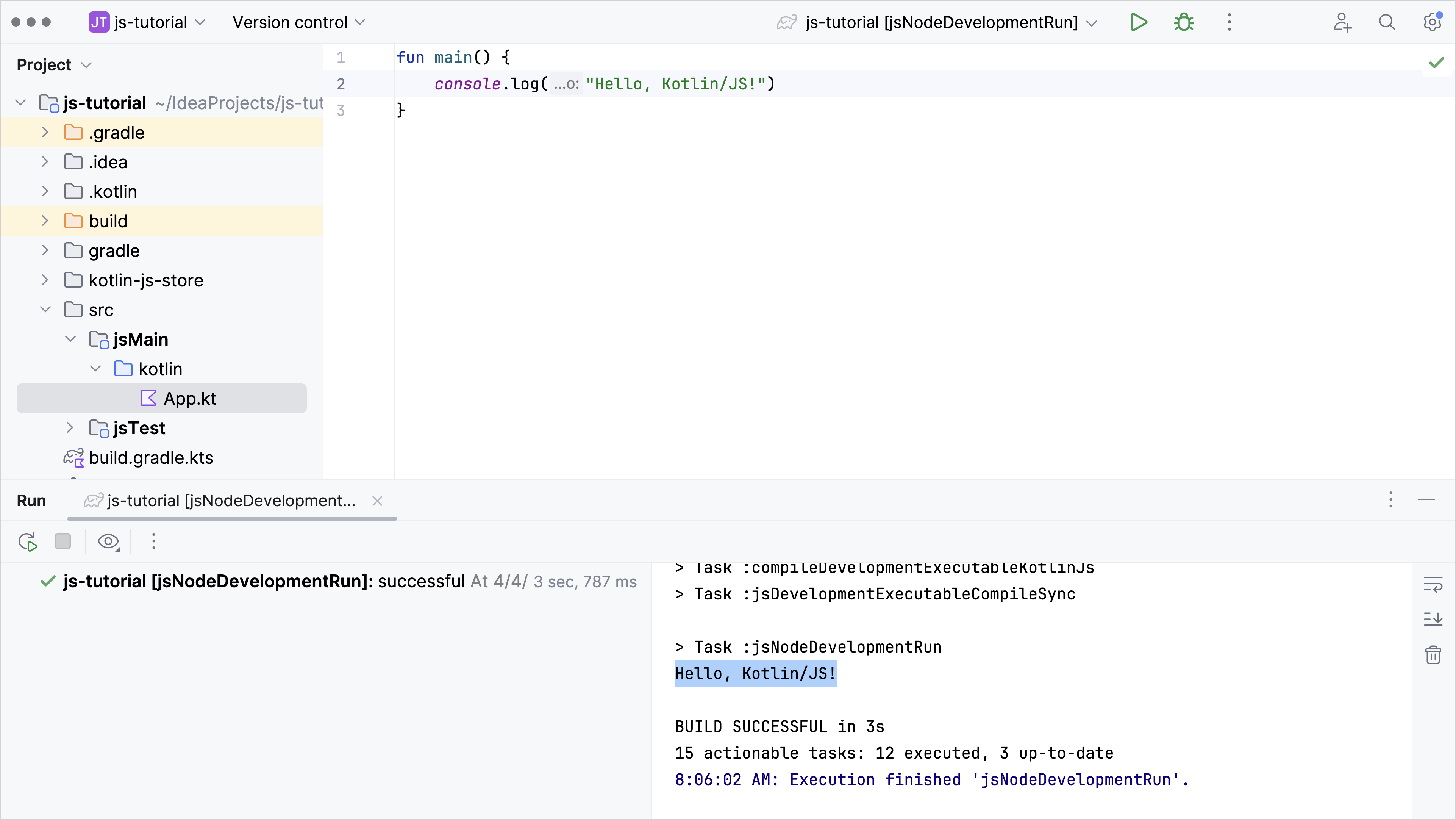 在 IntelliJ IDEA 的 Kotlin Multiplatform 项目中执行 JS 目标