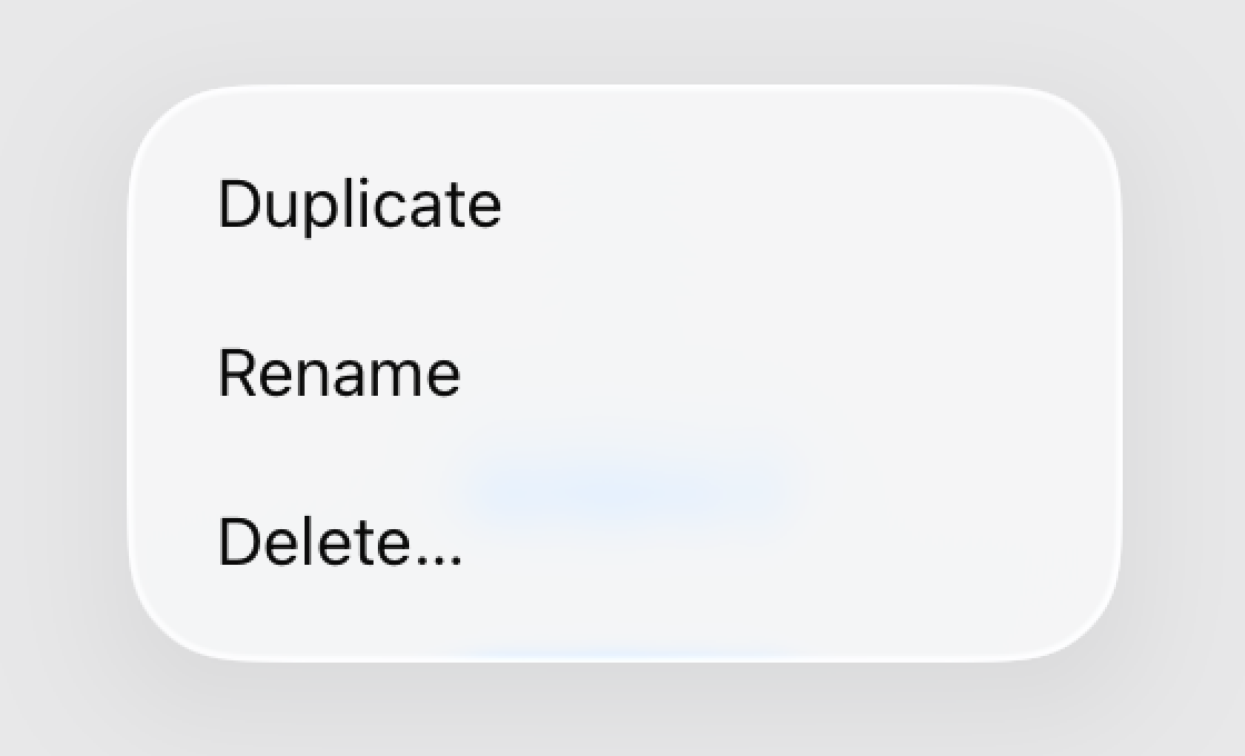 一个显示 Duplicate、Rename 和 Delete 操作的菜单。