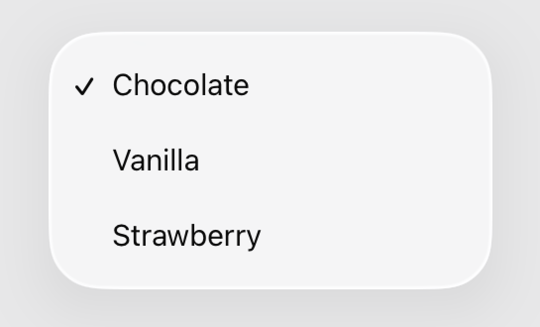 一个显示冰淇淋口味选择器的菜单，包含 Chocolate、Vanilla 和 Strawberry，其中 Chocolate 选项被勾选。